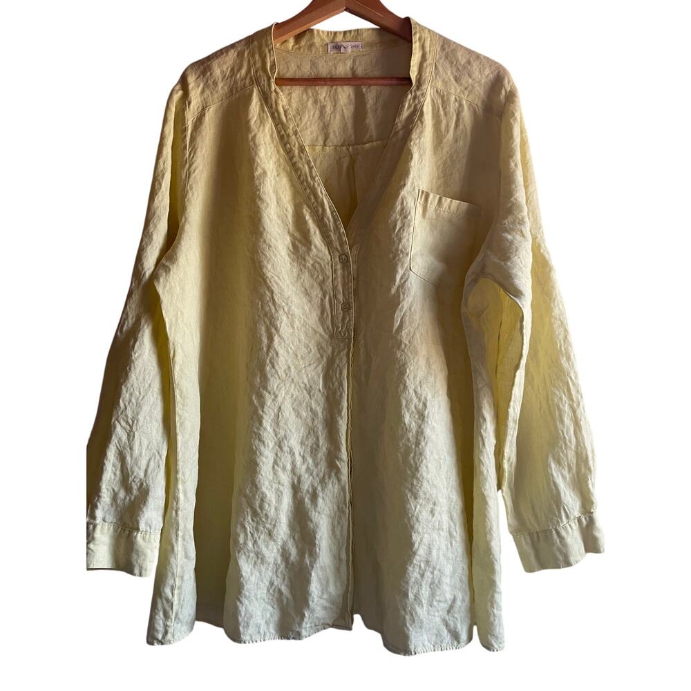 EILEEN FISHER Women’s 100% Irish Linen Butter Yellow $198 Popover Blouse XL